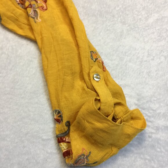 Anthropologie Fig & Flower Top Shirt XL Womans Yellow Embroidered Button Up Boho - Picture 10 of 16